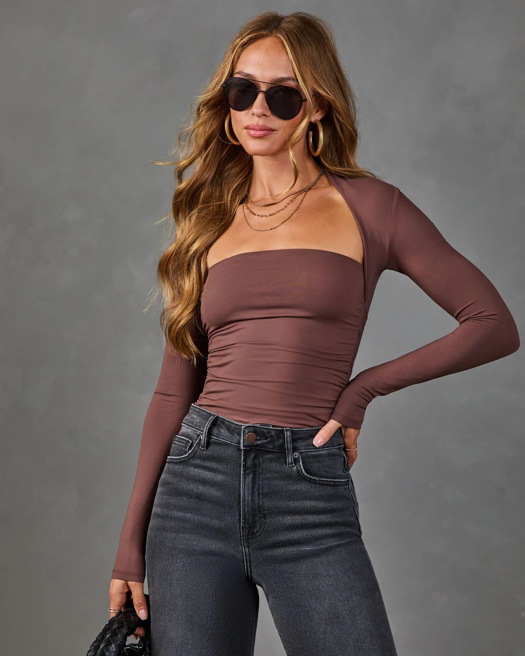 Sandie Ruched Square Neck Top Mocha / M | VICI