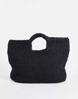 ASOS DESIGN grab handle raffia tote bag in black | ASOS | ASOS (Global)