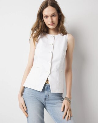 Women's Denim Button Front Vest in White size 4 | White House Black Market | White House Black Market