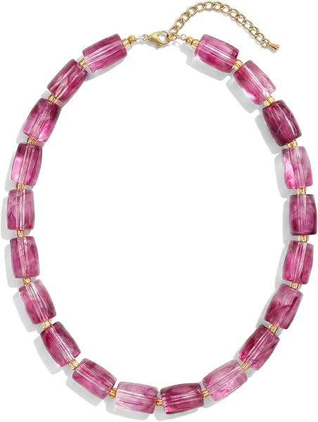 Chunky Resin Beaded Necklaces for Women Trendy Pillar Bead Necklace Boho Statement Choker | Amazon (US)