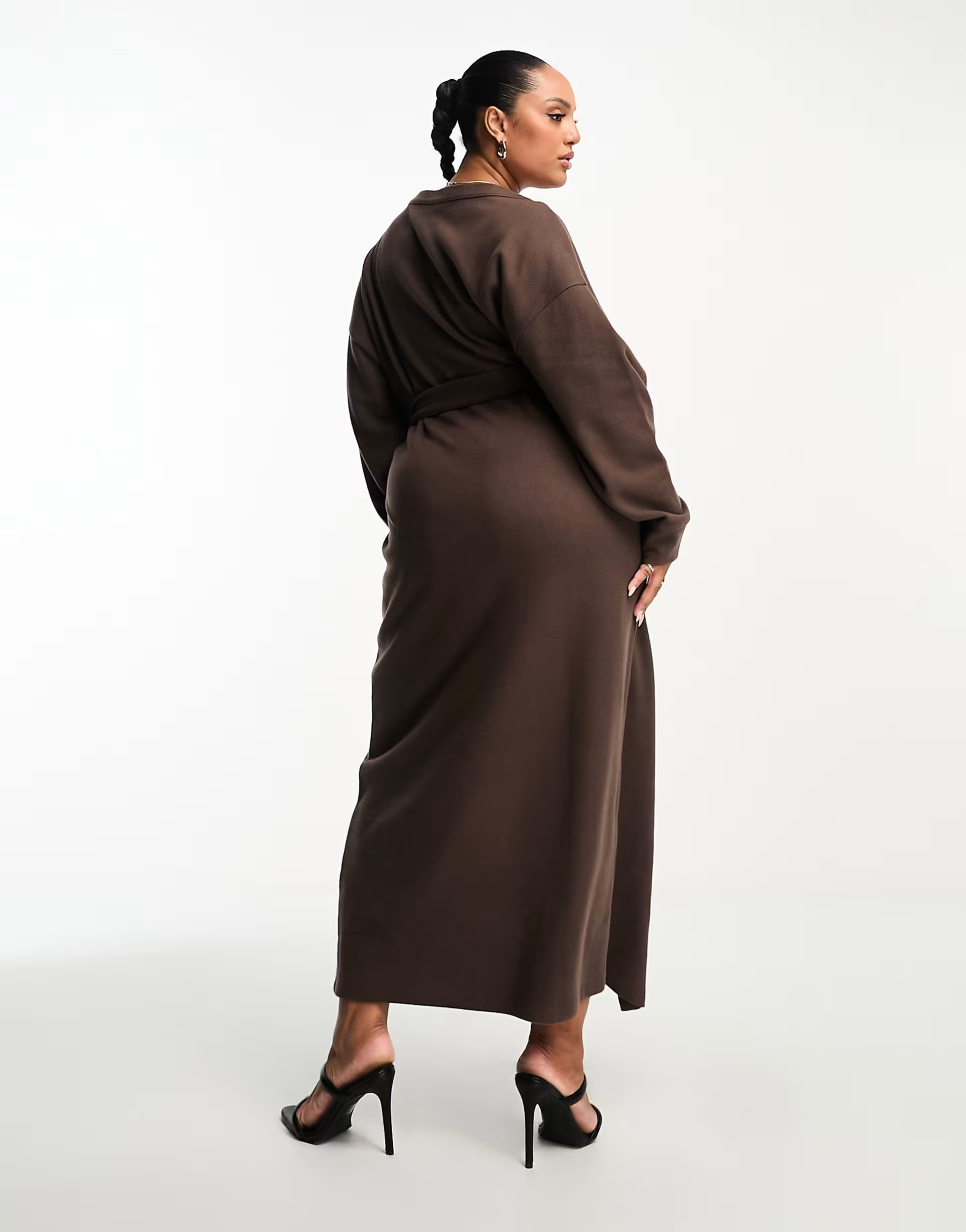 ASOS DESIGN Curve super soft button up maxi cardigan belted dress in chocolate | ASOS (Global)