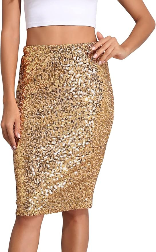 PrettyGuide Women's Sequin Skirt High Waist Sparkle Pencil Skirt Party Cocktail | Amazon (US)