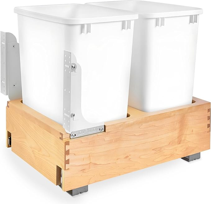 Rev-A-Shelf Double 35 Qt Wood Bottom Mount Pullout Under Cabinet Trash Can Waste Container with F... | Amazon (US)