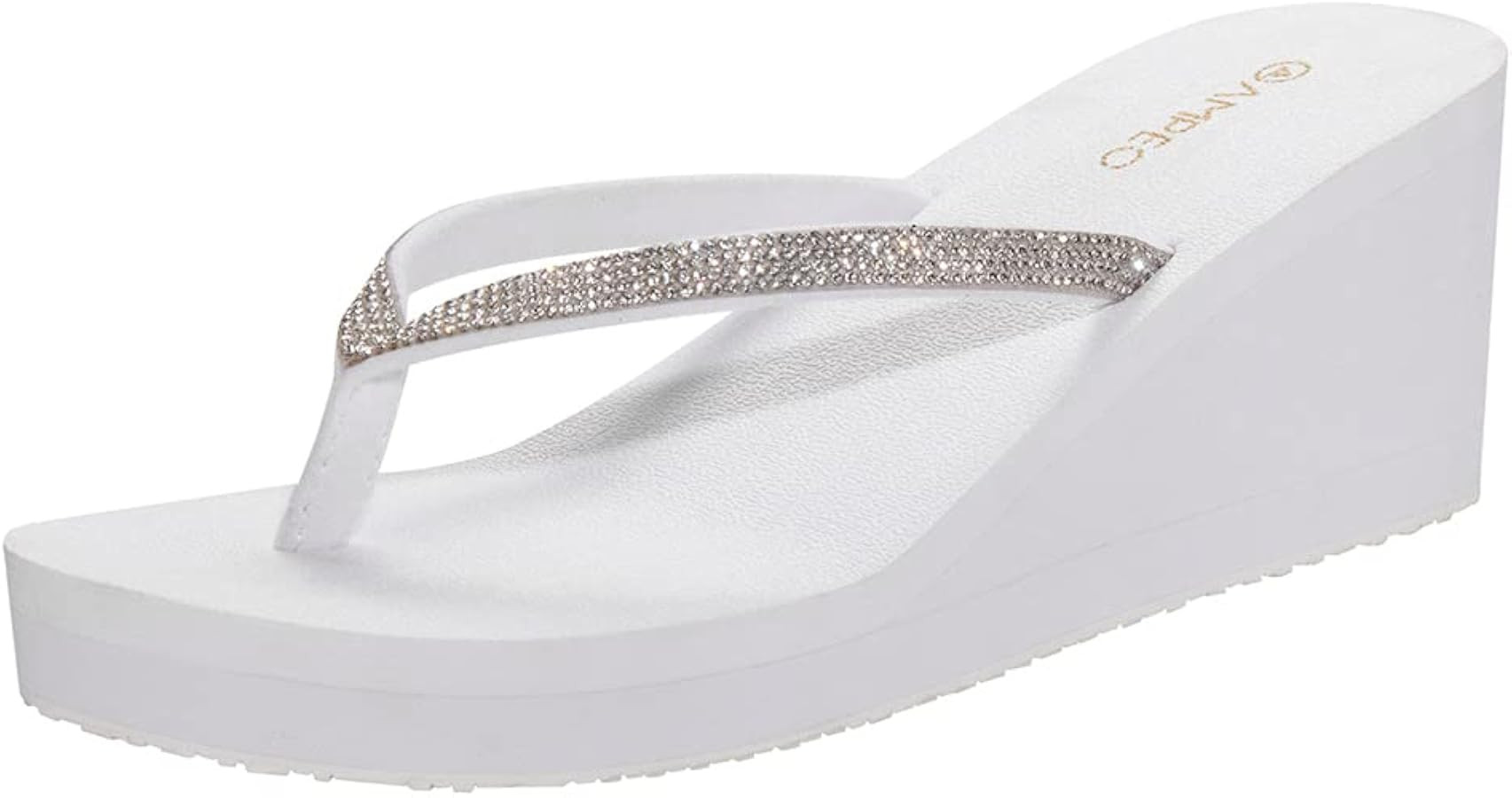 Ampeo Women's Wedge Sandals Rhinestone Thong Platform Flip Flops | Amazon (US)