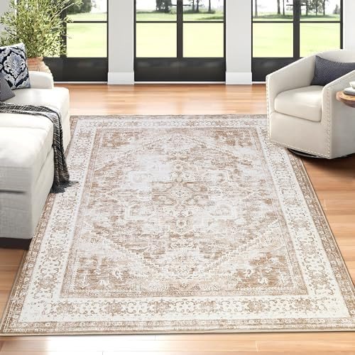 Loooom Boho Vintage Tribal Area Rugs Washable Low-Pile Floral Print Carpet Mat Indoor Decor 9x12 ... | Amazon (US)