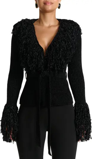 Fringe Tie Waist Chenille Cardigan | Nordstrom