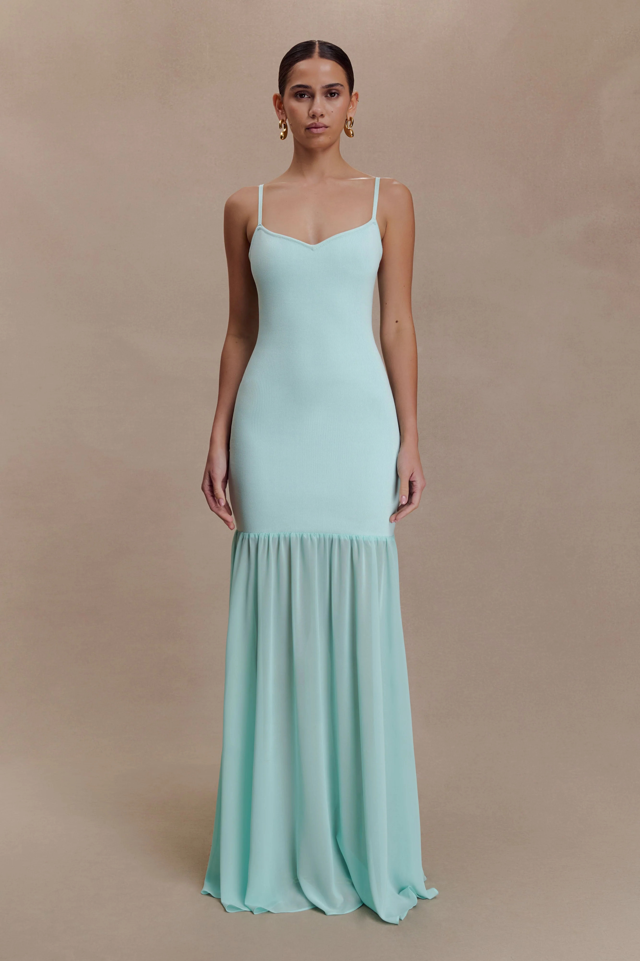 Deanne Bandage And Chiffon Knit Maxi Dress - Blue | Meshki UK