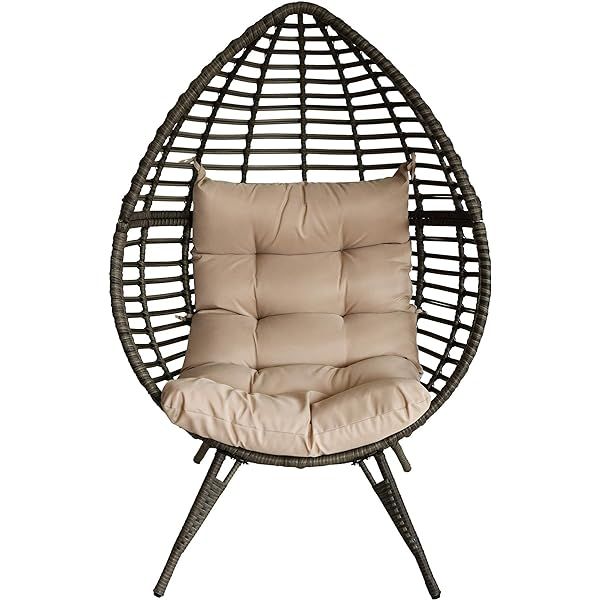 Sundale Outdoor Wicker Egg Chair for Bedroom, Indoor Egg Chair Basket Chair Teardrop Chair with C... | Amazon (US)