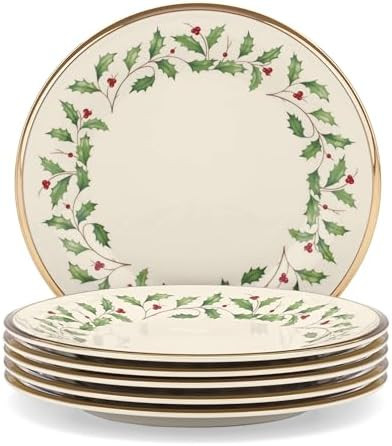 Lenox Holiday 6-Piece Salad Plates Dinnerware Set, Service For 6, Porcelain, Dishwasher Safe, Rou... | Amazon (US)