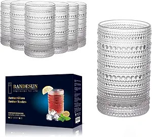 Bandesun Romantic Highball Glasses Set of 6, 12 oz Hobnail Glassware, Embossed Vintage Drinking G... | Amazon (US)