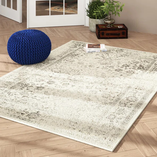Jarra Oriental Area Rug in Ivory/Sliver | Wayfair North America