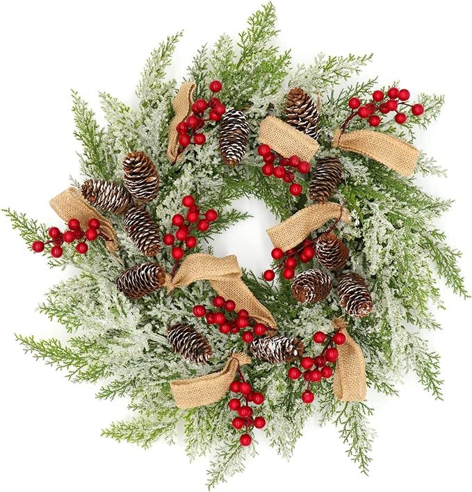 22” Artificial Christmas Door Wreath, Christmas Wreaths for Front Door, Winter Wreath with Pine... | Amazon (US)