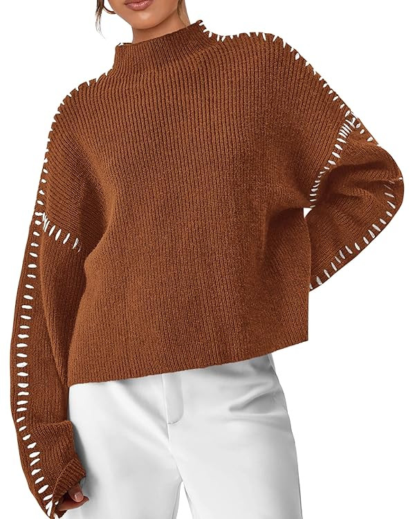 PRETTYGARDEN Women's Chunky Knit Sweaters 2025 Fall Long Sleeve Mock Neck Oversized Pullover Tops... | Amazon (US)