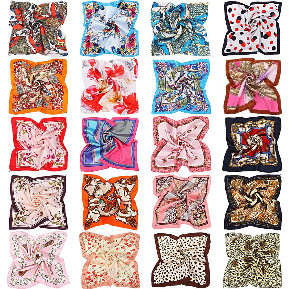 20 Pieces Women Satin Square Scarf Mixed Color Small Silk Neck Scarf for Women Girls Favors, Rand... | Amazon (US)