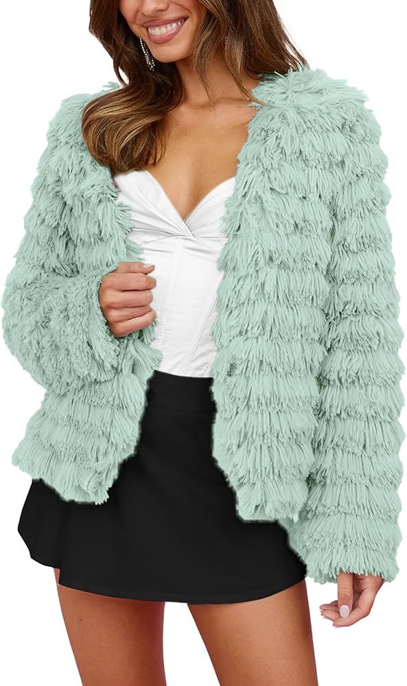 PRETTYGARDEN Womens 2024 Winter Coats Fashion Faux Fur Long Sleeve Fleece Shaggy Lightweight Fall... | Amazon (US)
