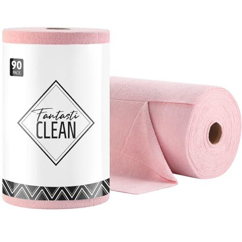 Fantasticlean Microfiber Cleaning Cloth Roll -90 Pack, Tear Away Microfiber Towels, 12" x 12", Reusable, Washable, Scratch Free, Ultra Absorbent Dishcloth for All-Around Cleaning Supplies (Pink) | Amazon (US)