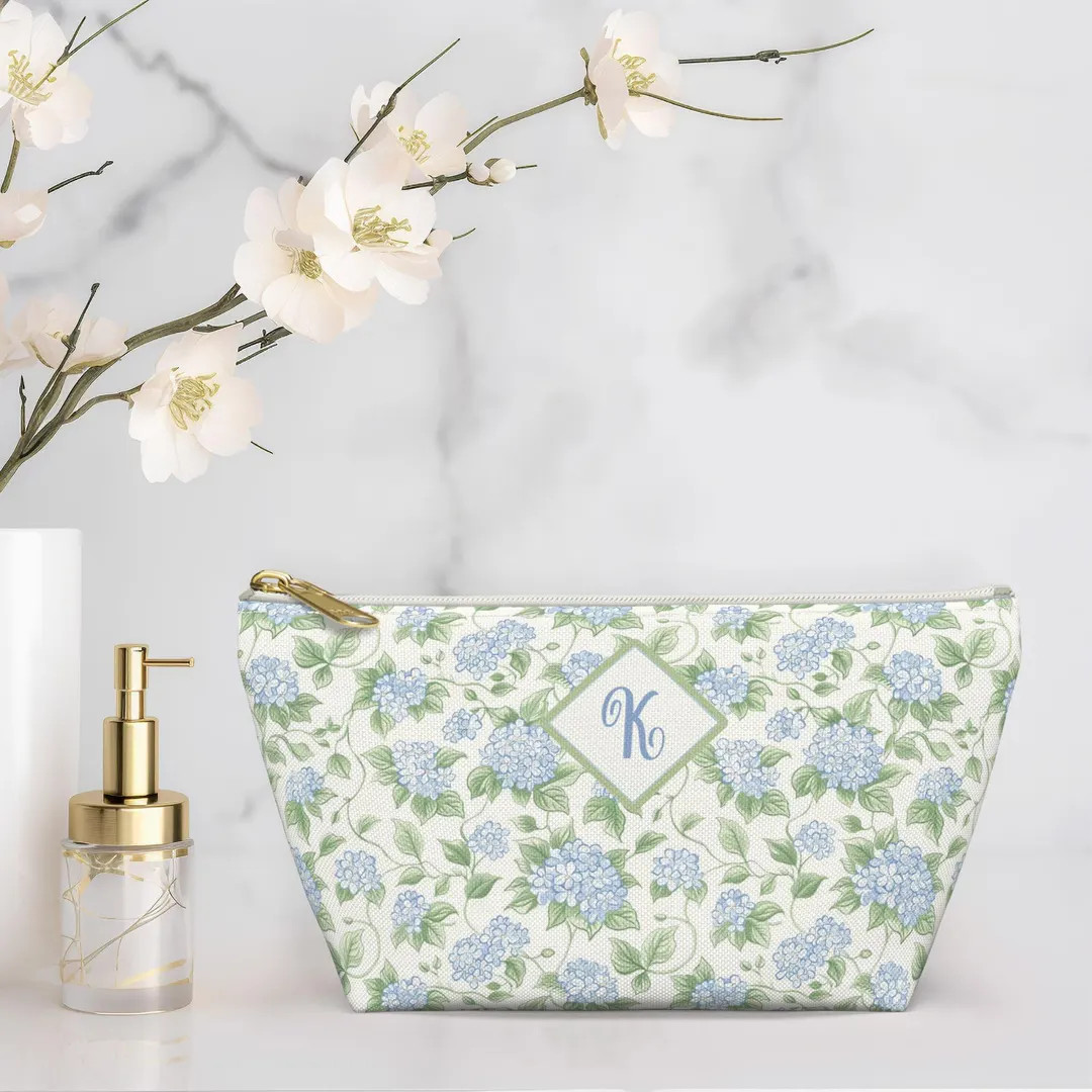 Personalized Makeup Bags: Hydrangea Zipper Pouch, Toiletry Travel Case, Purse Organizer, Bridesma... | Etsy (US)