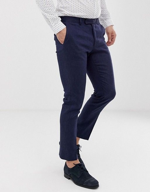 Moss London slim suit pants in navy linen with stretch | ASOS US