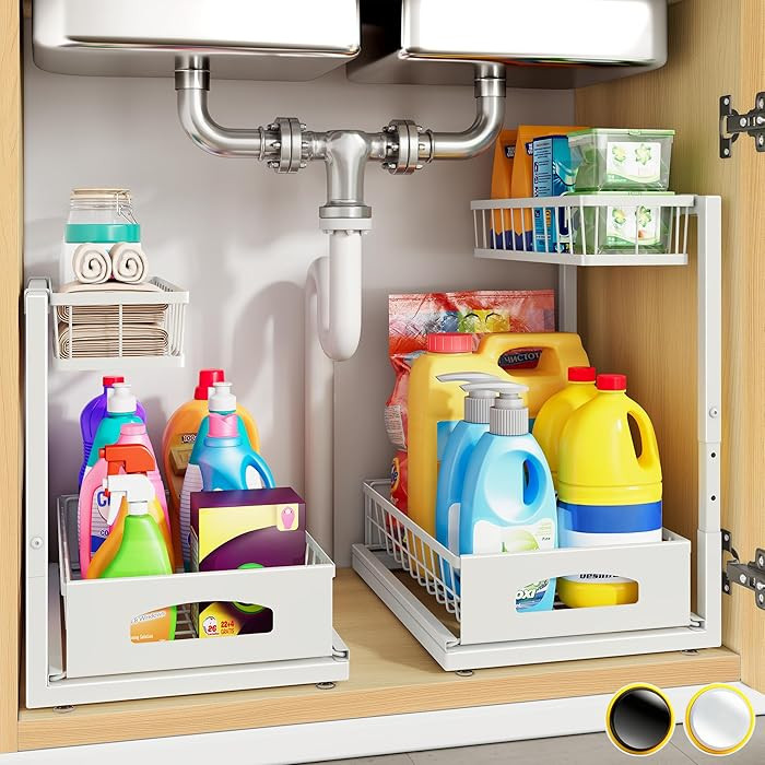 Under Sink Organizer, 2 Pack Cabinet Organizer for Kitchen, Height Adjustable Pull Out Heavy Duty... | Amazon (US)