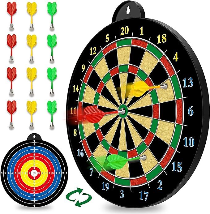 Magnetic Dart Board - 12pcs Magnetic Darts (Red Green Yellow) - Excellent Indoor Game and Party G... | Amazon (US)