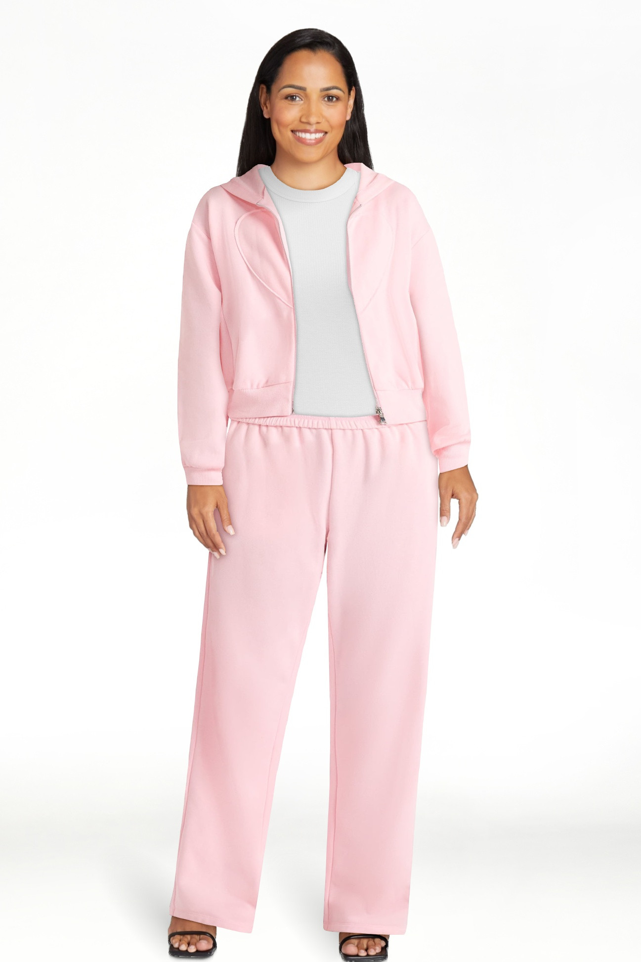 No Boundaries Embroidered Fleece Zip-Up Hoodie and Pants Set, 2-Piece, Women's | Walmart (US)