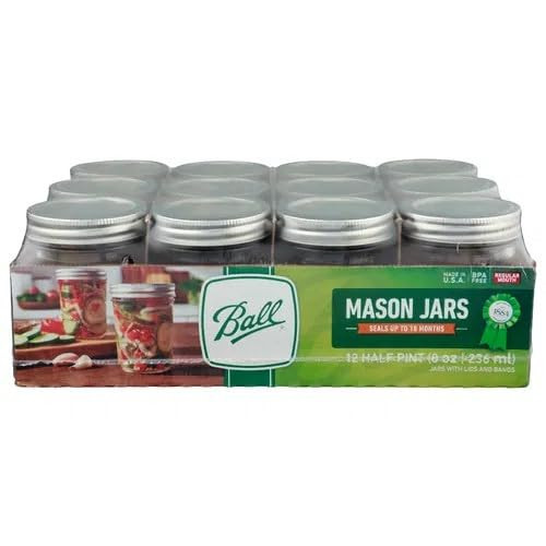 Ball Regular Mouth Mason Jars 8 oz. (12 Pack) - Half Pint Size Jars with Airtight Lids and Bands for Canning, Fermenting, Pickling, Meal Prep or DIY Decors | Amazon (US)