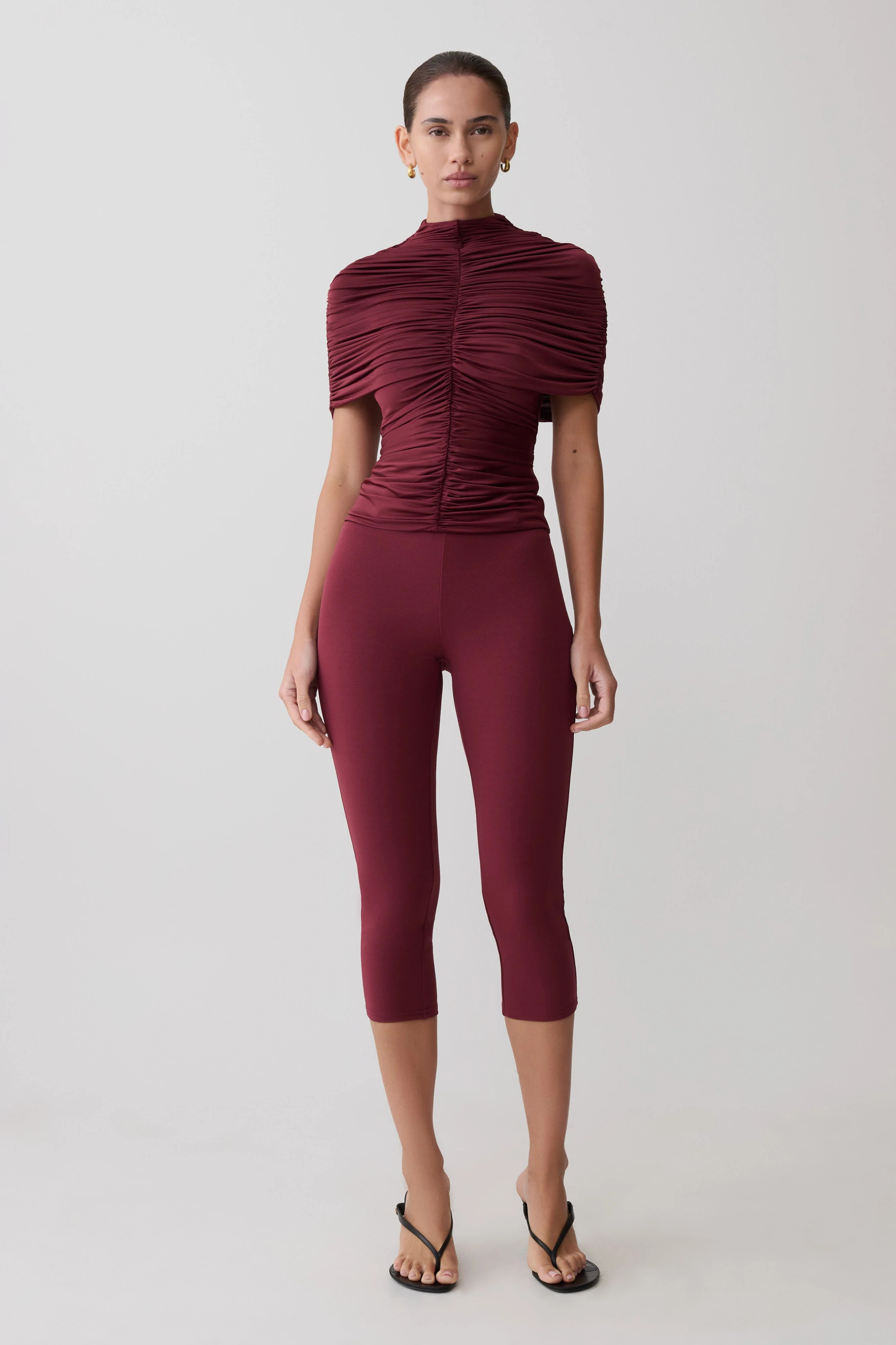 Stretch Crepe Capri Pants - Mahogany | MESHKI US