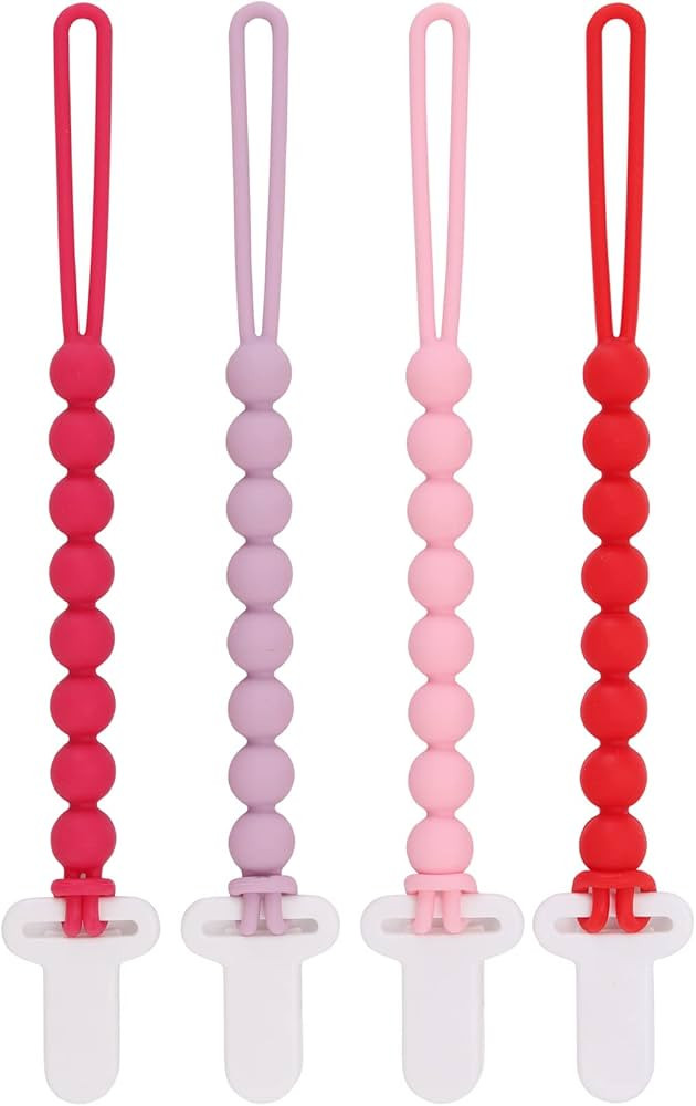 4-Pack Silicone Pacifier Clips with One-Piece Beads for Baby Boys and Girls - Flexible and Rust-F... | Amazon (US)