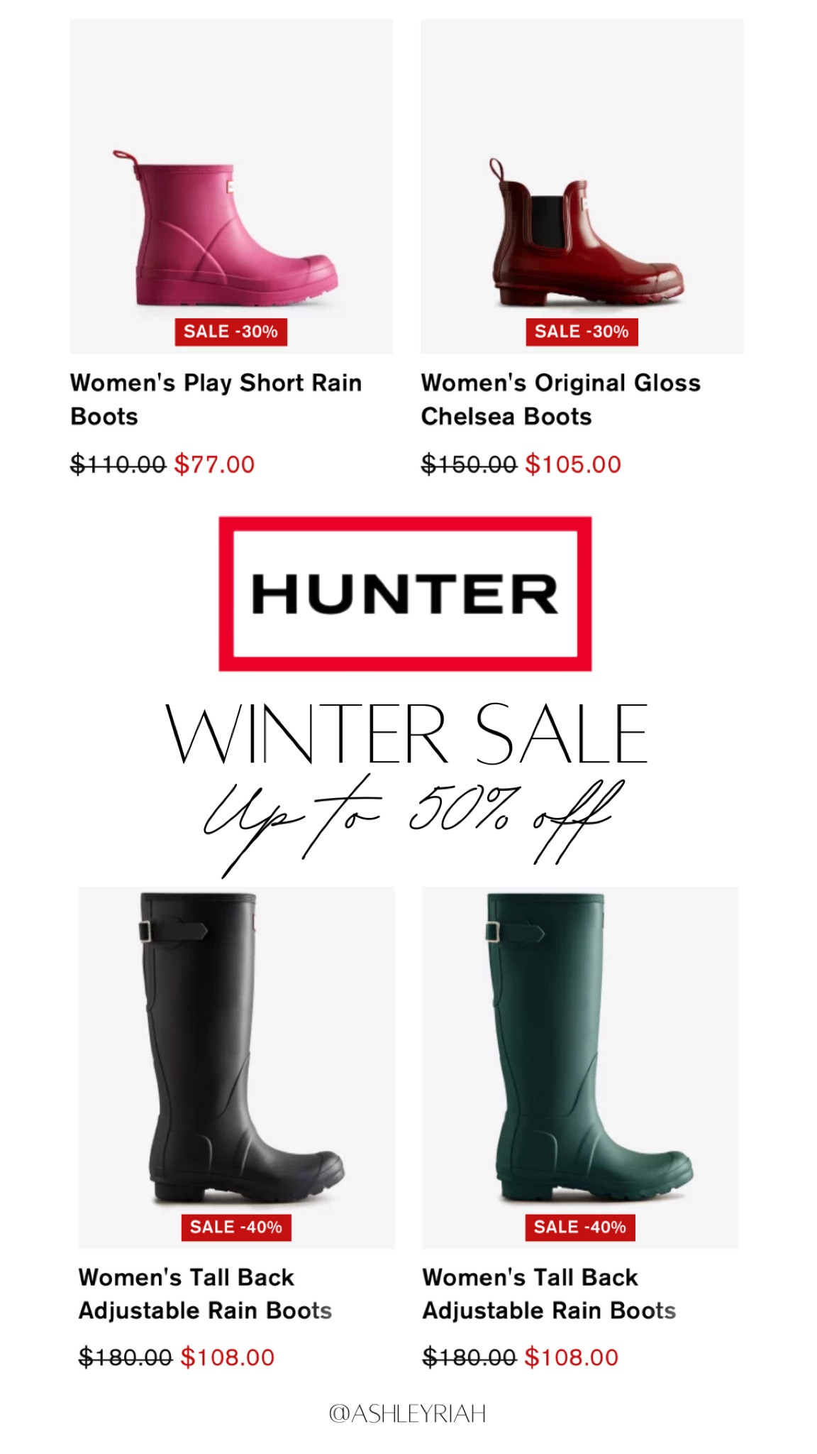 Hunter. Hunter boots. Boots. Winter boots. Rain boots. Rain. Winter sale. Hunter boots sale. Hunter boots winter sale. 50% off. 40% off. 30% off. Family. Family boots. Winter outfits. Winter outfit. 

#LTKSeasonal #LTKFind #LTKunder100