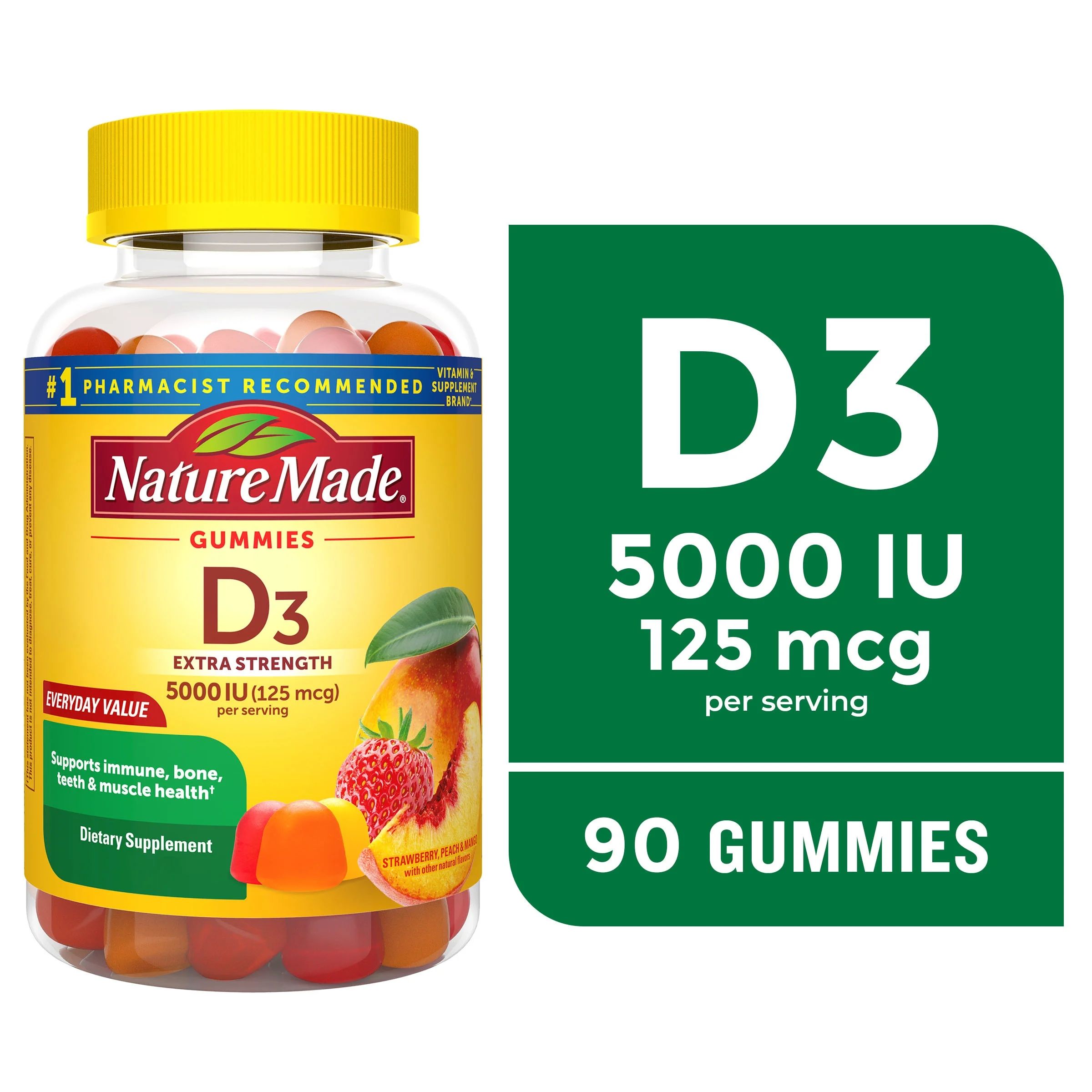 Nature Made Extra Strength Vitamin D3 5000 IU (125 mcg) Per Serving Gummies, Dietary Supplement, ... | Walmart (US)