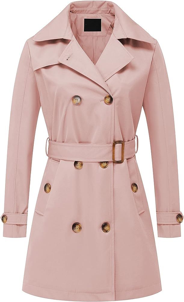 Women's Double Breasted Trench Coats Mid-Length Belted Overcoat Long Dress Jacket with Detachable... | Amazon (US)
