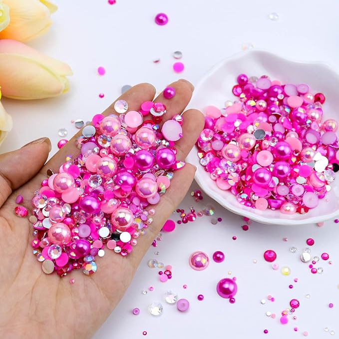 60g Mix Pearls and Rhinestones for Crafts, 3620PCS 2mm-10mm Flatback Pearl Rhinestones for Nails ... | Amazon (US)
