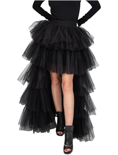 High Low Tulle Skirts for Women High Waist Mesh Layered Tutu Skirt Festival Party Skirt Black | Amazon (US)