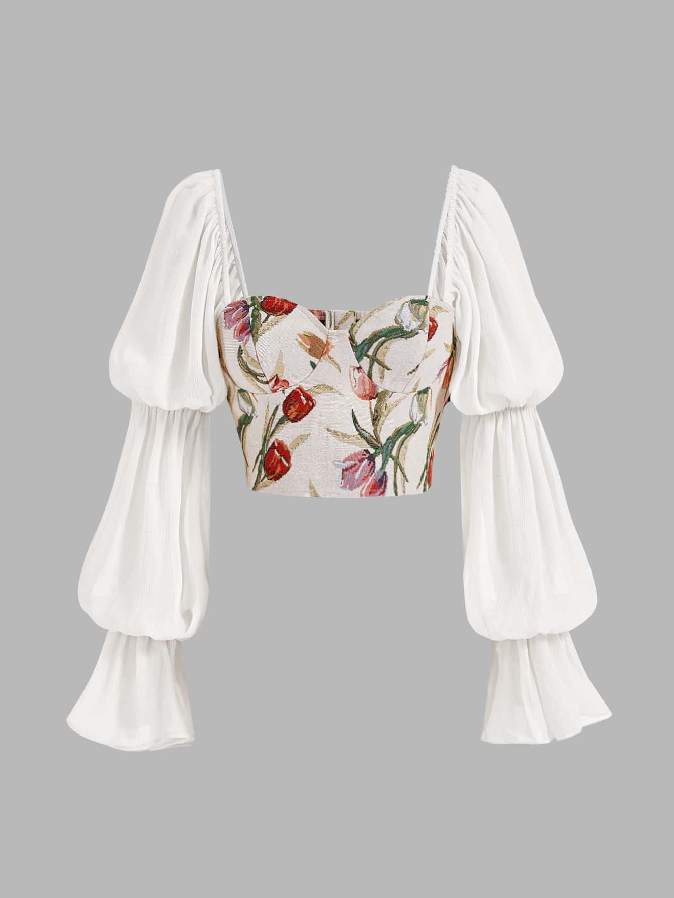 SHEIN MOD Floral Print Flounce Sleeve Sweetheart Neck Blouse | SHEIN