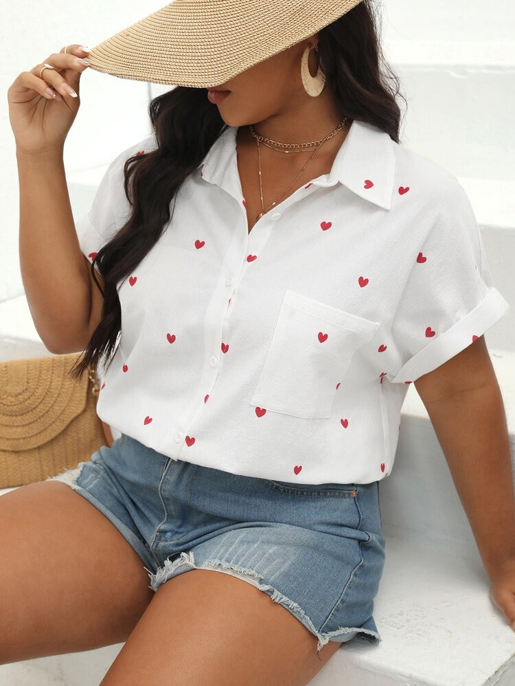 SHEIN VCAY Plus Heart Print Batwing Sleeve Shirt
       
              
              $15.49  
  ... | SHEIN
