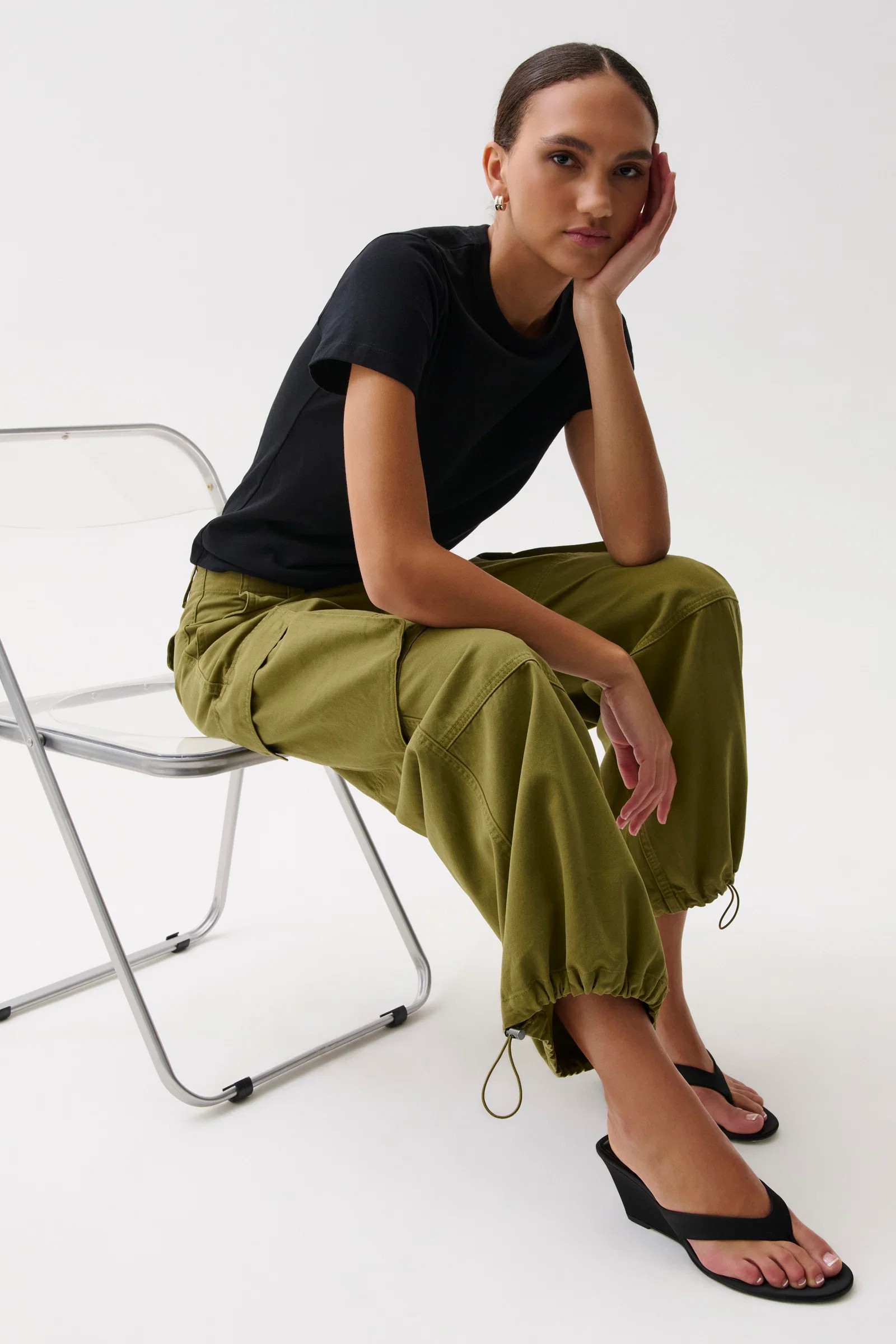 Petra Drawstring Harem Cargo Pant - Deep Moss | Pistola Denim