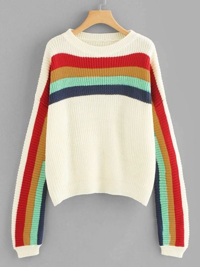 SHEIN Rainbow Striped Jumper | SHEIN