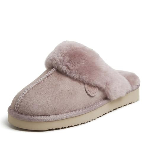 Dearfoams Women's Fireside Sydney Shearling Fur Indoor/Outdoor Scuff Slipper with Wide Widths, Dusty Pink, 9.5 | Amazon (US)