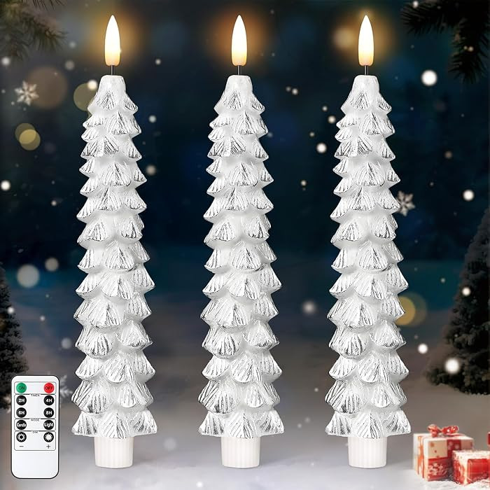Enhon 3 Pcs Christmas Tree Flameless Taper Candles Battery Operated with Remote and Timer, Real W... | Amazon (US)