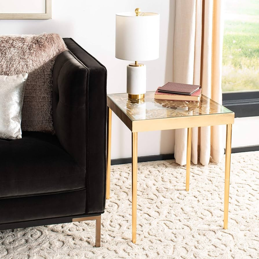 Safavieh Home Leilani Gold Leaf Glass Top Palm Leaf Side Table | Amazon (US)