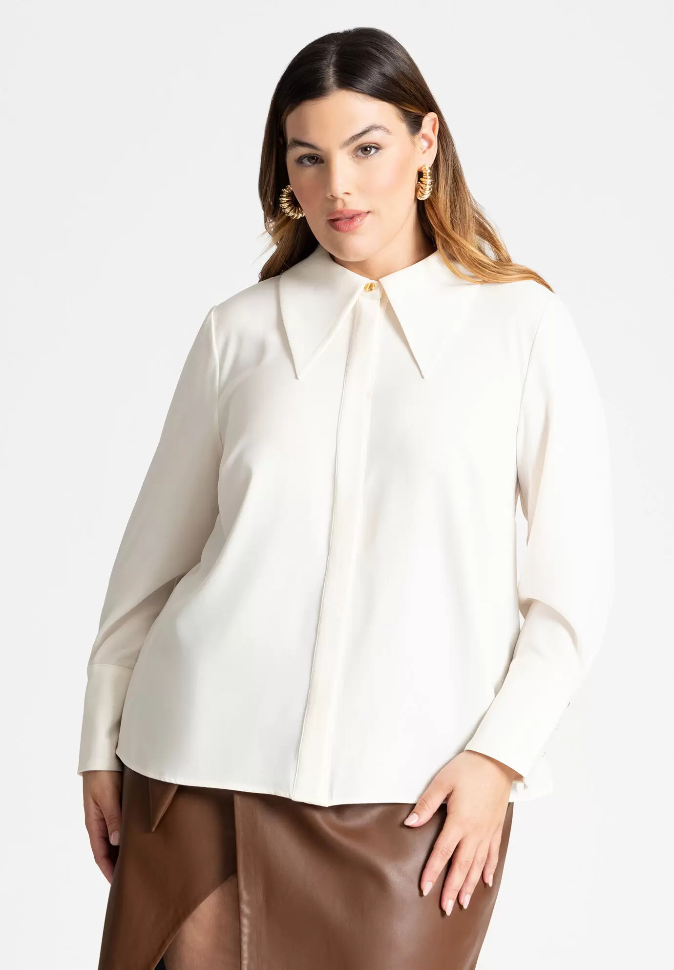 Pointed Collar Button Down Shirt | Eloquii