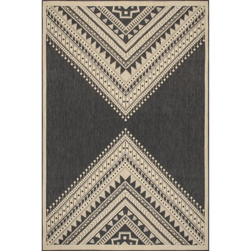 Odell Southwestern Power Loom Charcoal/Ivory Indoor/Outdoor Patio Rug | Wayfair North America