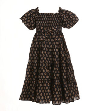 Little Girls 2T-6X Printed Bubble Sleeve Smocked Bodice Tier Dress | Dillard's