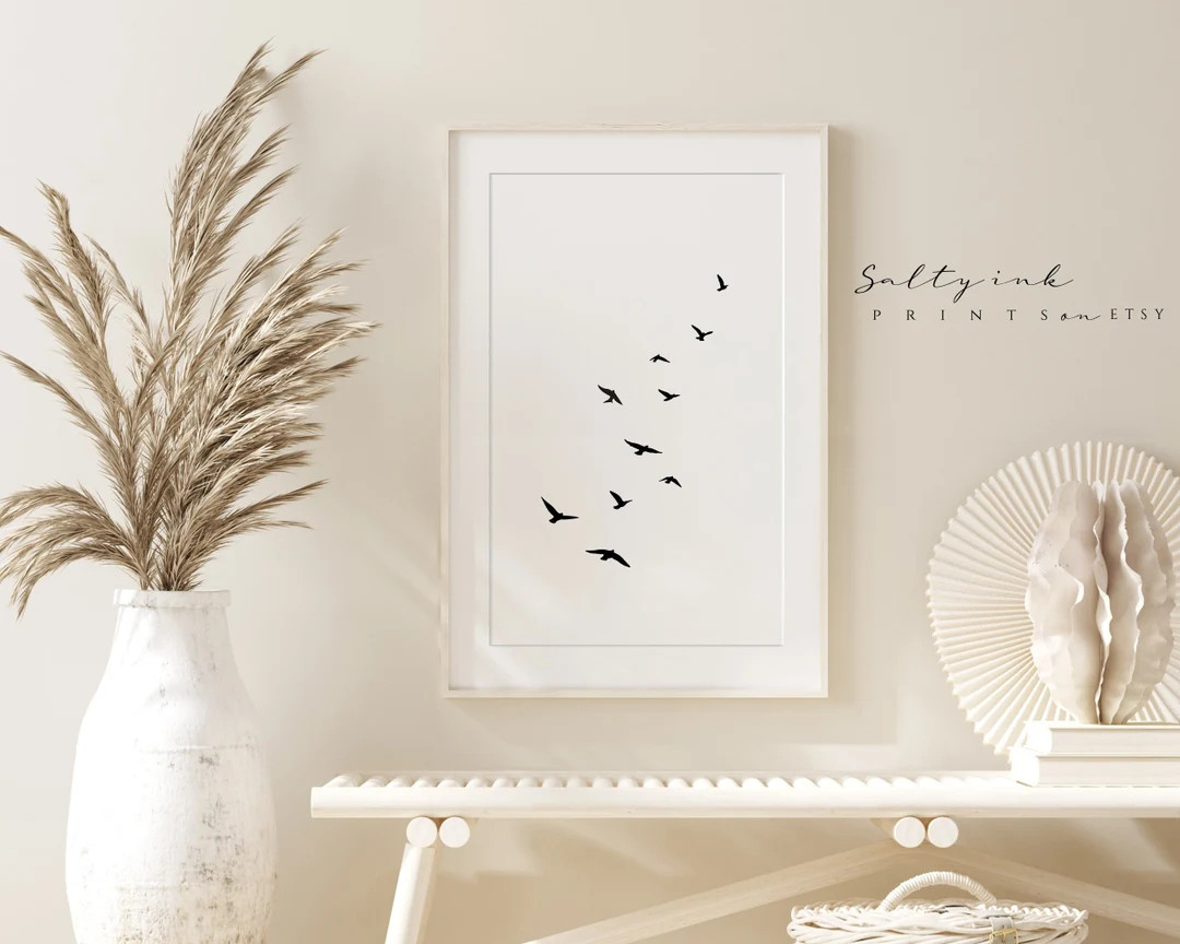 Simple Flying Birds Black and White Art ,minimal Birds Wall Print Download,flock of Birds Print, ... | Etsy (US)