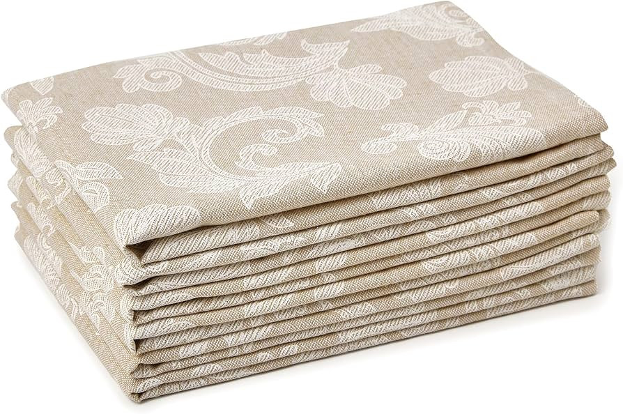 Encasa XO Beige Cloth Napkins Set of 6, 18x18 in | Floral Jacquard Homespun Cotton Dinner Napkins... | Amazon (US)