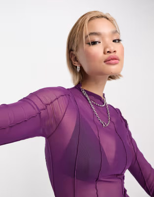 Noisy May exposed seam mesh top in purple | ASOS (Global)