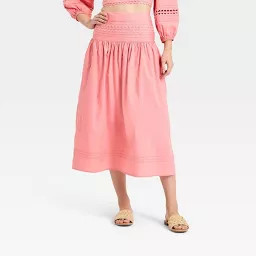Women's Eyelet Midi Skirt - A New Day™ Pink S | Target