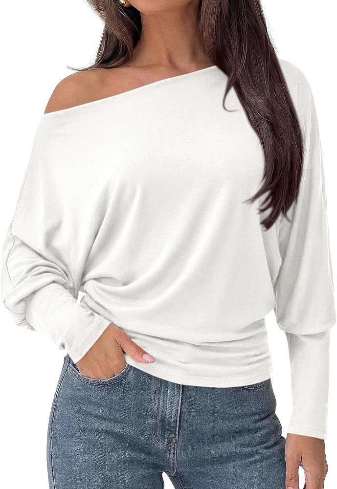 PRETTYGARDEN Womens Off The Shoulder Batwing Long Sleeve Top | Amazon (US)