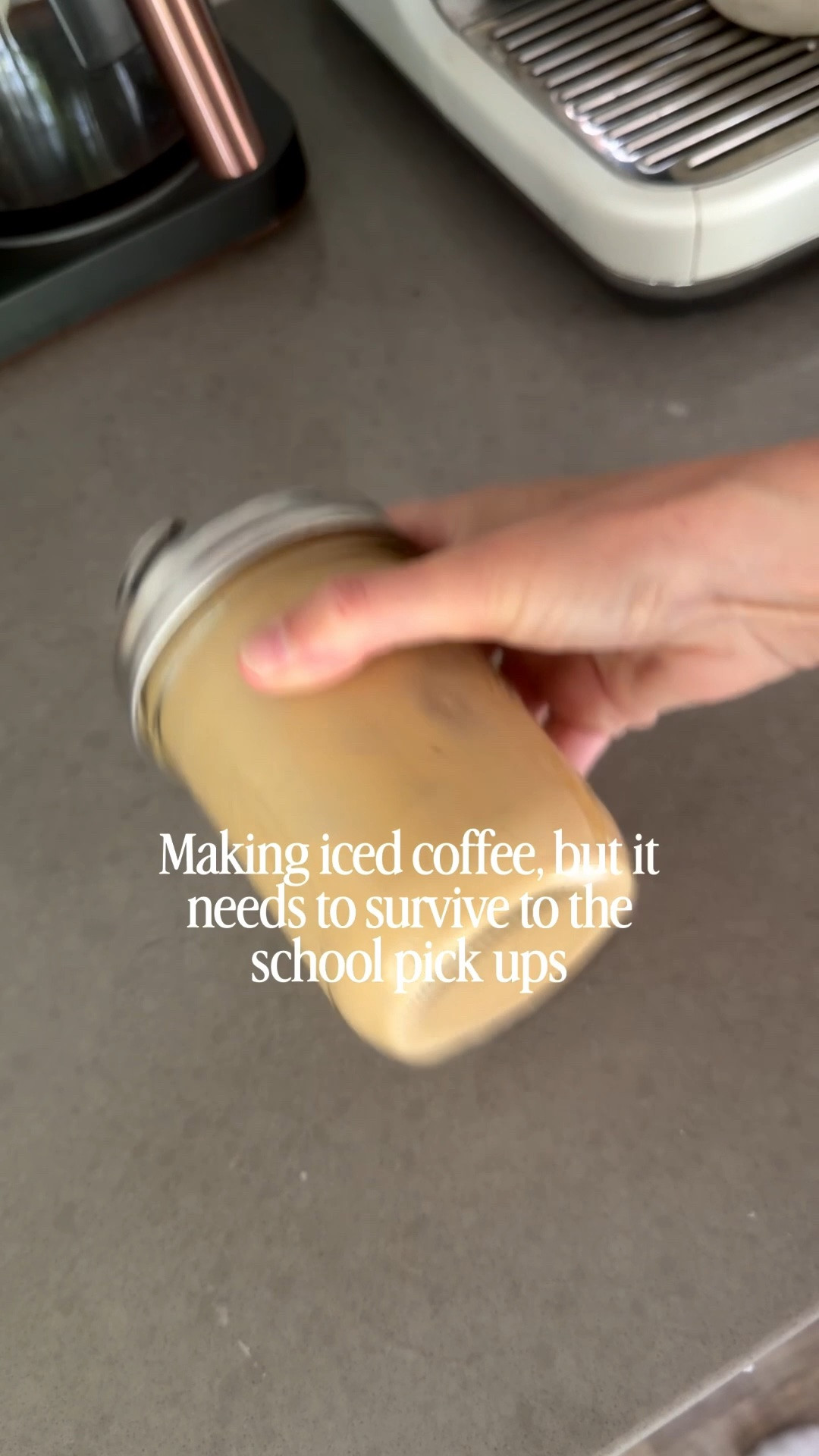 Because we rarely just sit around sipping coffee… always on the go!!! 

Comment ✨GENIUS✨ for the link to this game changer lid!! So many uses! (we put it on our syrup jars to make it easier to pour) ￼we added one to our milk container too! 👏