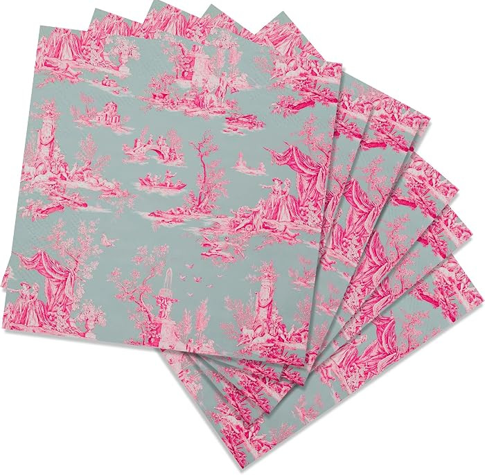 Stxy's (3ply) 60ct Pink Toile Paper Napkins Vintage Cocktail Napkins for Girl or Boy Baby Shower,... | Amazon (US)